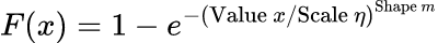 Cumulative (Lower) Probability: 와이블 분포 계산기