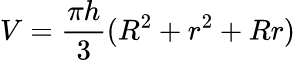 Formula: Conical Frustum Volume Calculator