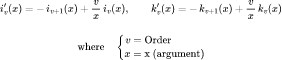 Derivatives: संशोधित गोलीय बेसेल फलन i_v(x), k_v(x) और उनके अवकलज कैलकुलेटर