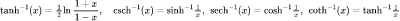 Inverse hyperbolic tangent and reciprocals: Calculadora de funciones hiperbólicas inversas