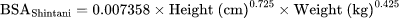 BSA — Shintani Formula: Body Surface Area (BSA) Calculator