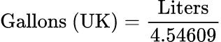 UK (Imperial) Gallons: Litre Galon Çevirici