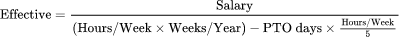 Effective hourly wage (PTO excluded): 年薪換算時薪計算器