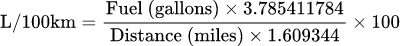 Liters per 100 km (L/100km): 연비 계산기