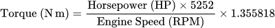 Torque (N·m): 馬力からトルクへの換算計算機