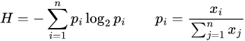 數學公式: 夏農熵計算器