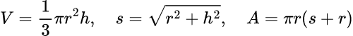Formula: Right Circular Cone Calculator