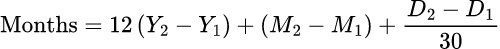 數學公式: 兩個日期相差月數計算器