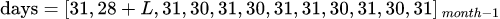 数学公式: 每月天数计算器