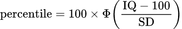 Formula: IQ Percentile Calculator