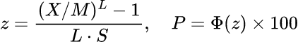 सूत्र (फॉर्मूला): बेबी पर्सेंटाइल कैलकुलेटर