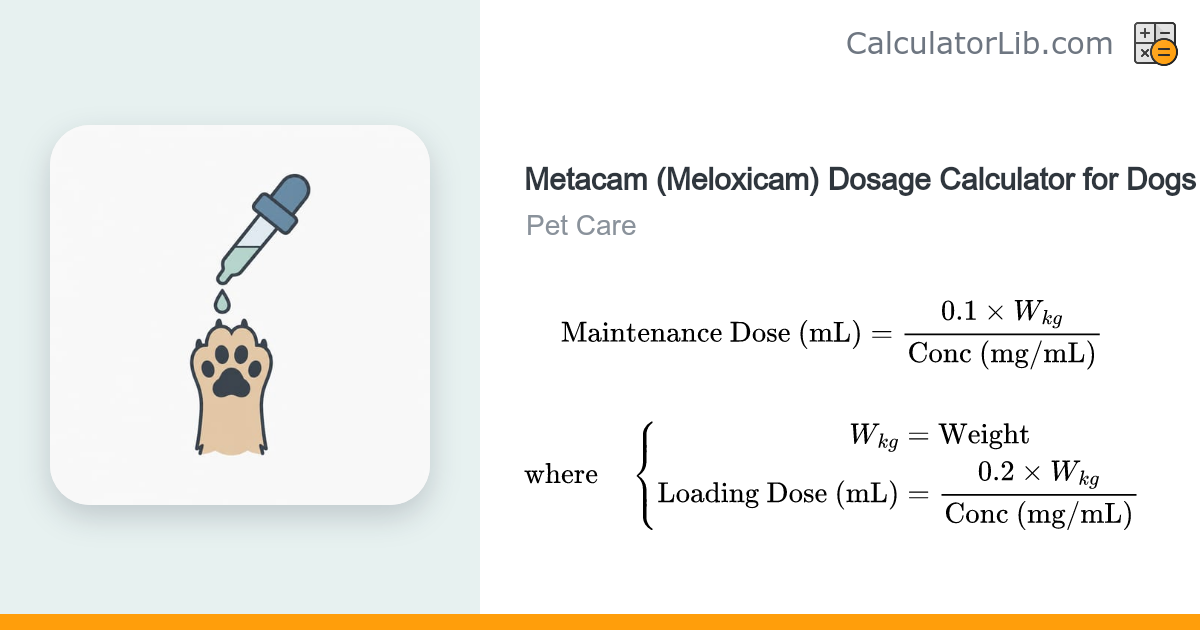 Metacam (Meloxicam) for Dogs Dosage Calculator - CalculatorLib