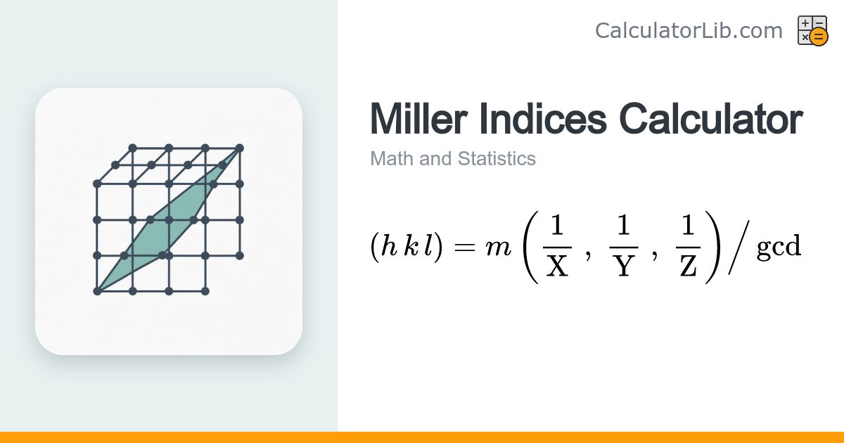 Miller Indices Calculator - Crystal Plane (h k l) - CalculatorLib