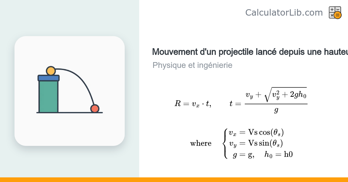 Mouvement d'un projectile avec hauteur de lancement (vitesse et angle ...