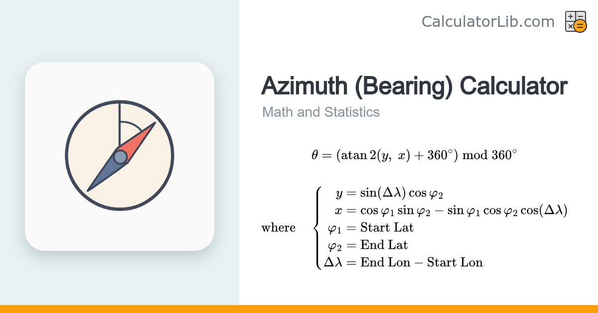 Azimuth (Bearing) Calculator — True North Heading - CalculatorLib