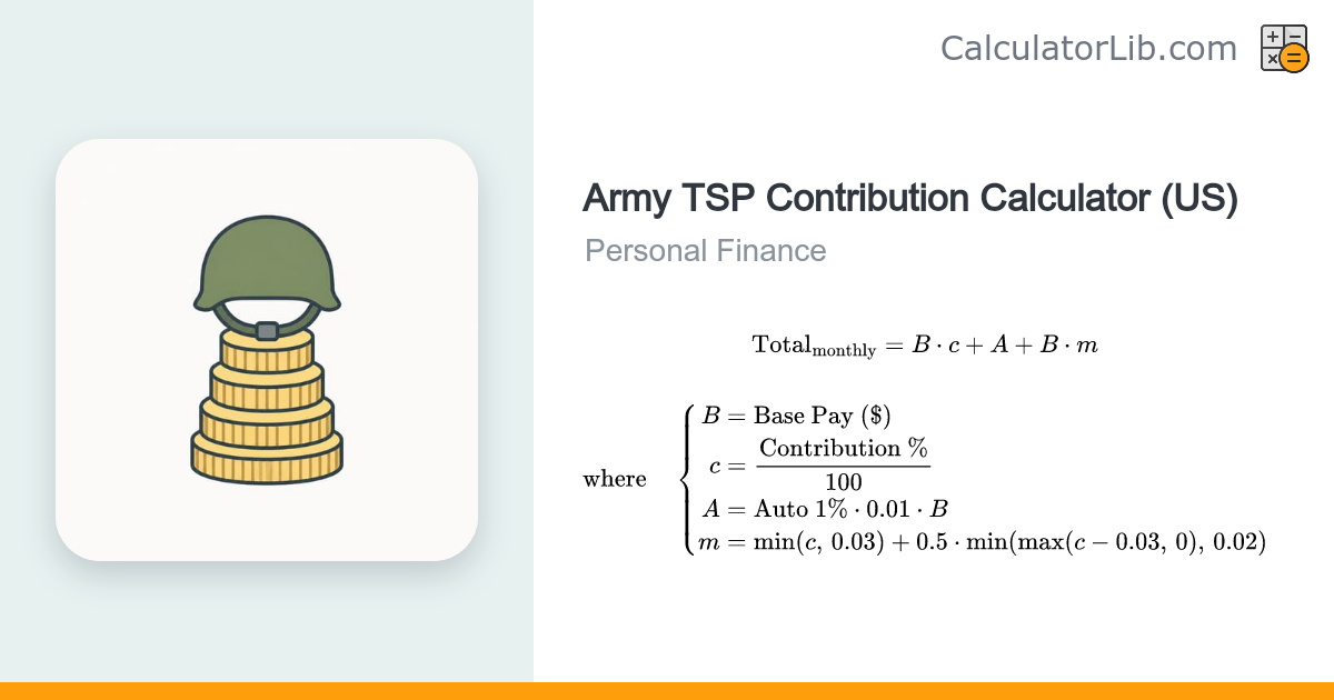 Army TSP Contribution Calculator (US) — BRS Match - CalculatorLib