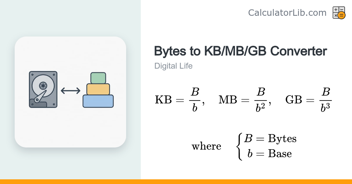 Bytes to KB/MB/GB Converter | Data Size Calculator - CalculatorLib