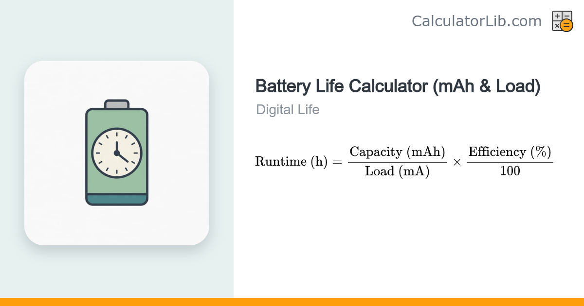 Battery Life Calculator (mAh & Load) | Runtime Estimator - CalculatorLib