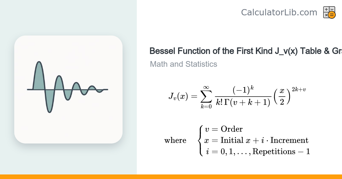 Bessel Function of the First Kind J_v(x) Table Calculator - CalculatorLib