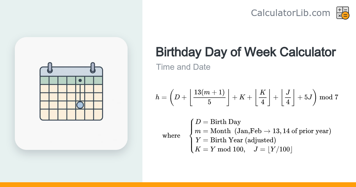 Birthday Day of Week Calculator — What Day Were You Born - CalculatorLib