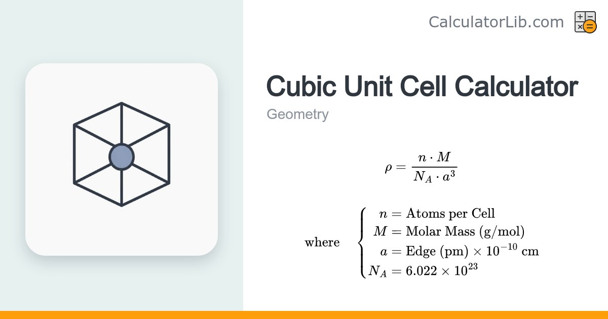 Cubic Unit Cell Calculator – Volume & Density - CalculatorLib
