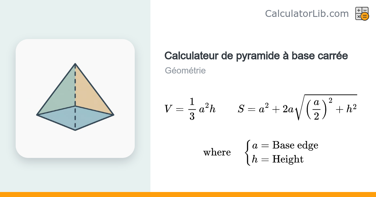 Calculateur de pyramide à base carrée – Volume et surface - CalculatorLib