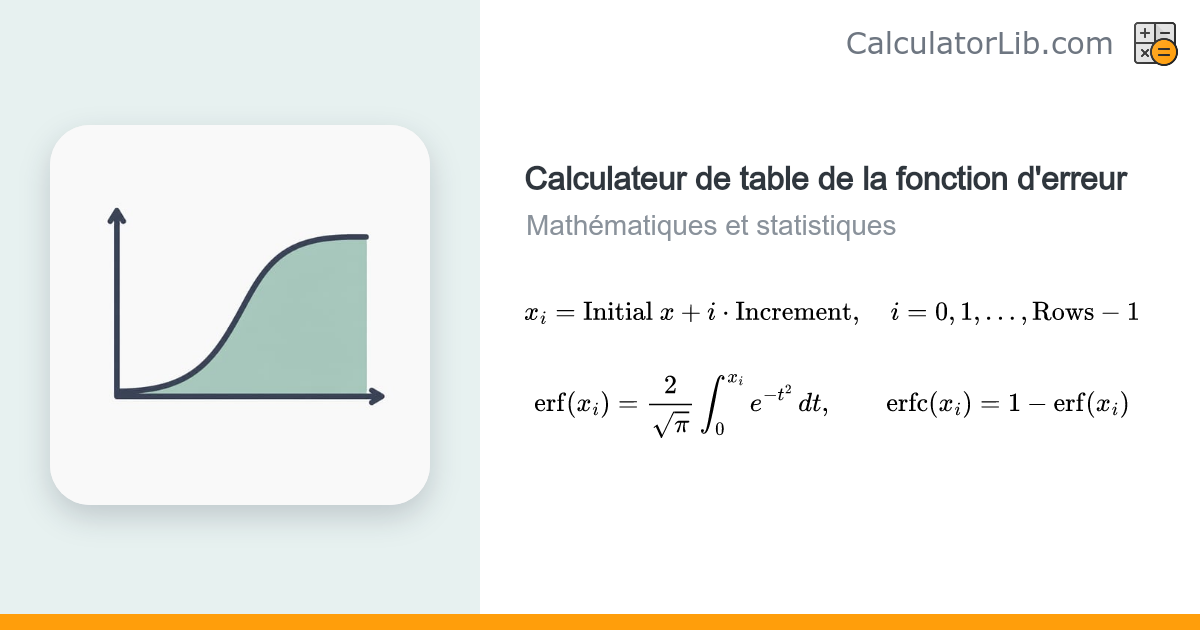 Calculateur de table de la fonction d'erreur (erf et erfc) - CalculatorLib