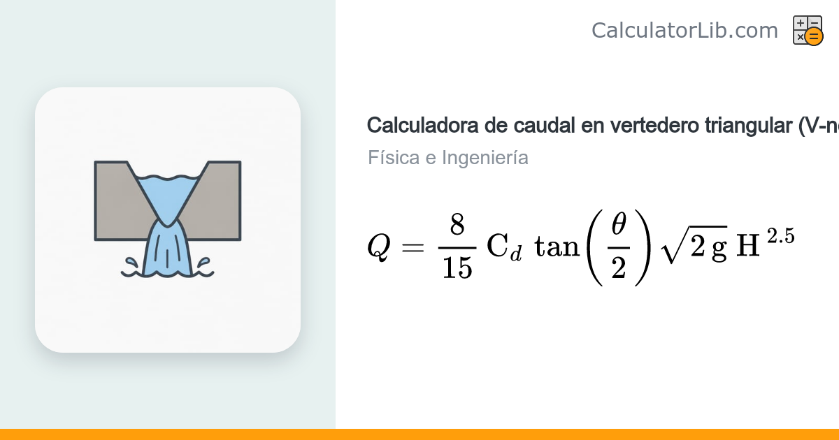 Calculadora de caudal en vertedero triangular (V-notch) | Descarga ...