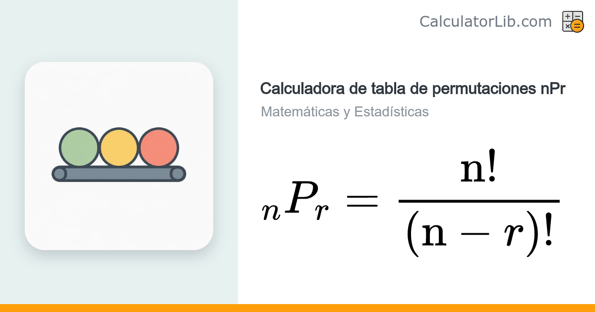 Calculadora de Tabla de Permutaciones nPr (nPr = n!/(n−r)!) - CalculatorLib