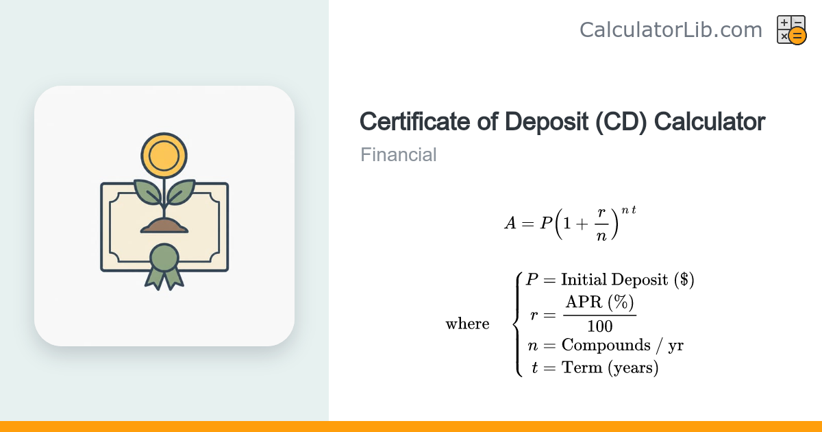 Certificate of Deposit (CD) Calculator - CalculatorLib