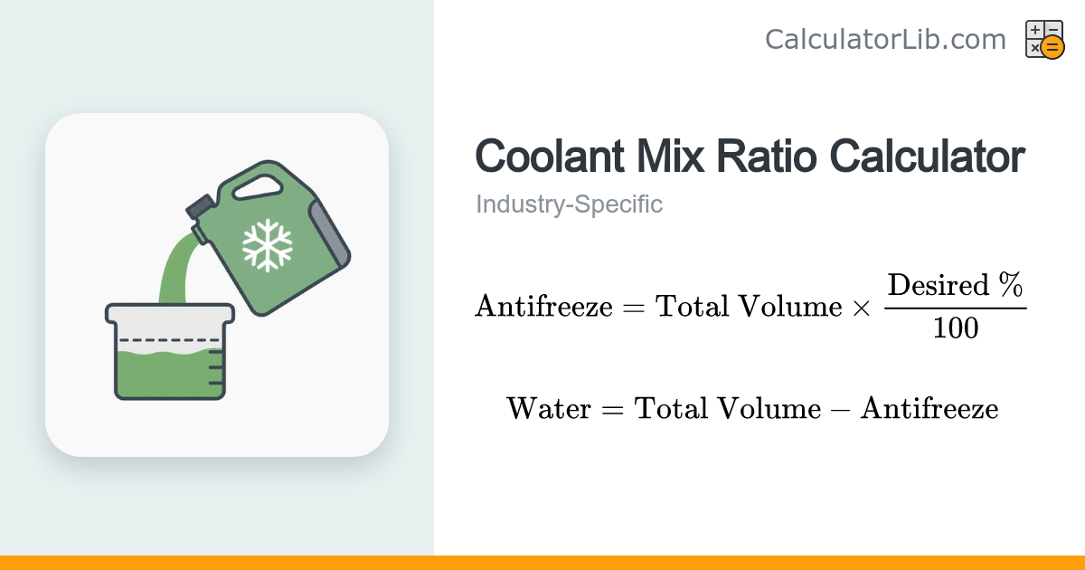 Coolant Mix Ratio Calculator | Antifreeze to Water - CalculatorLib