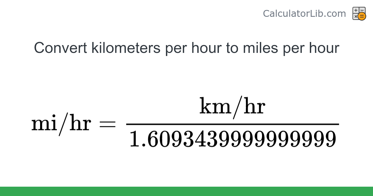 Kilometers per hour → Miles per hour converter (km/hr to mi/hr) - Speed ...