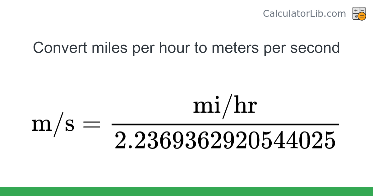 Miles per hour → Meters per second converter (mi/hr to m/s) - Speed ...