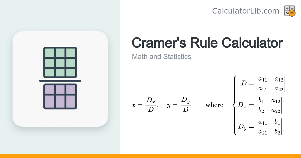 Cramer's Rule Calculator — Solve 2×2 & 3×3 Systems - CalculatorLib