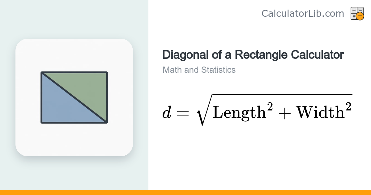 Diagonal of Rectangle Calculator | Length, Angle, Area - CalculatorLib