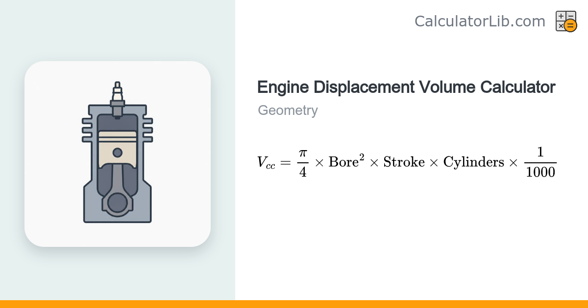 Engine Displacement Volume Calculator (cc, L, ci) - CalculatorLib