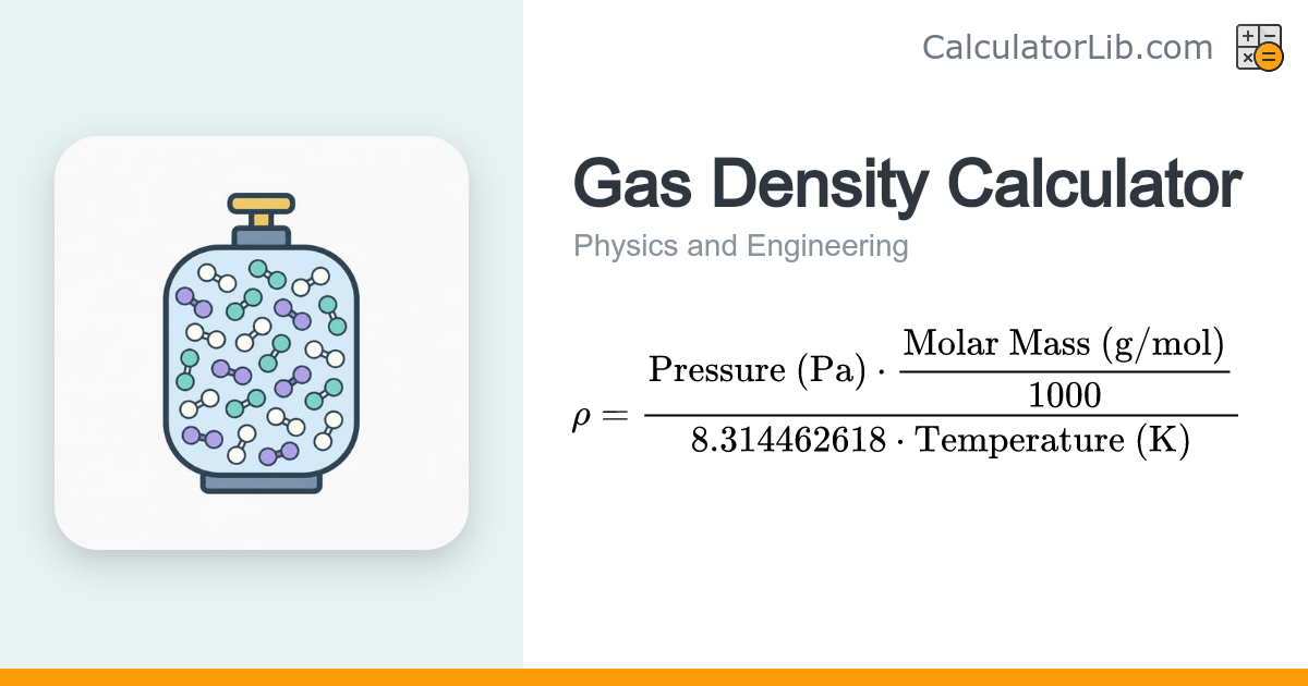 Gas Density Calculator — Ideal Gas Law (ρ = PM/RT) - CalculatorLib