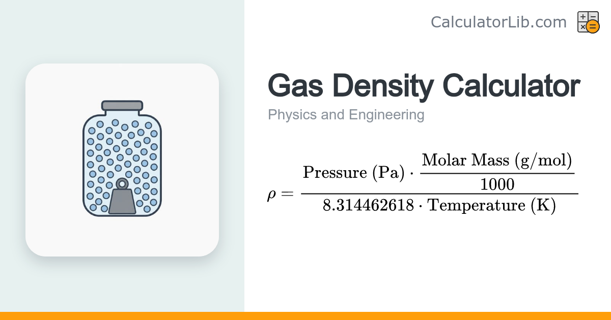 Gas Density Calculator (Ideal Gas, Molar Mass) | ρ = PM/(RT ...