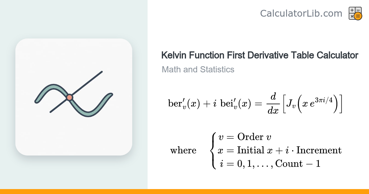 Kelvin Function First Derivative Table Calculator - CalculatorLib