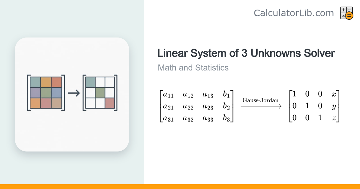 3x3 Linear System Solver (Gauss-Jordan Elimination) - CalculatorLib