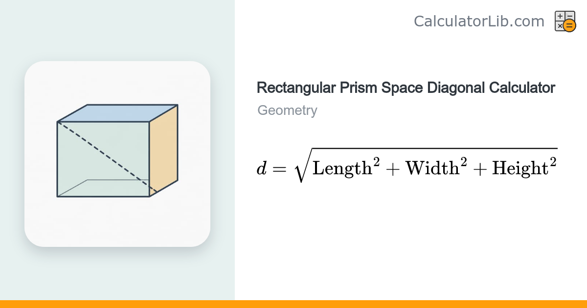 Rectangular Prism Space Diagonal Calculator - CalculatorLib