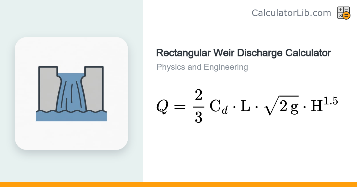 Rectangular Weir Flow Calculator | Q = (2/3)Cd·L·√(2g)·H^1.5 ...