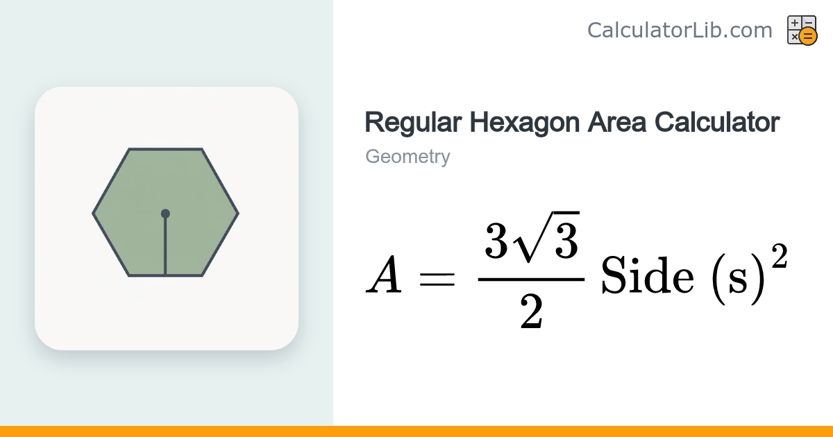Regular Hexagon Area Calculator — A = (3√3/2)s² - CalculatorLib