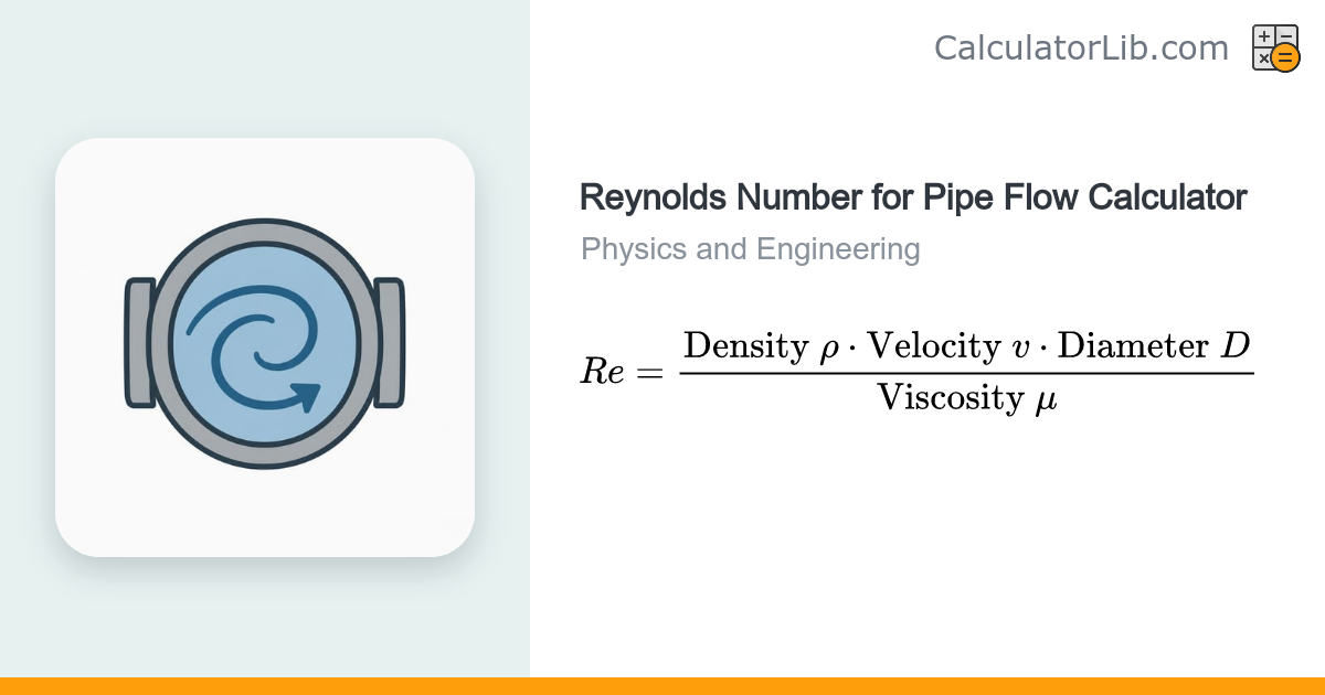 Reynolds Number for Pipe Flow Calculator | Re = ρvD/μ - CalculatorLib