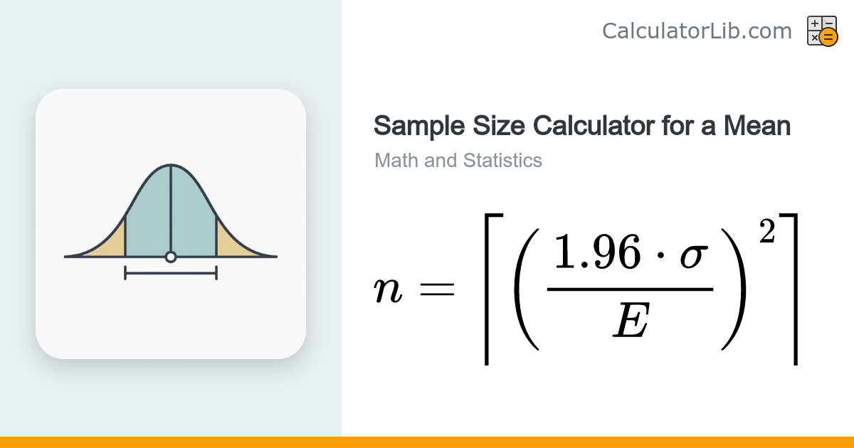 Sample Size Calculator for a Mean | n = (z·σ/E)² - CalculatorLib