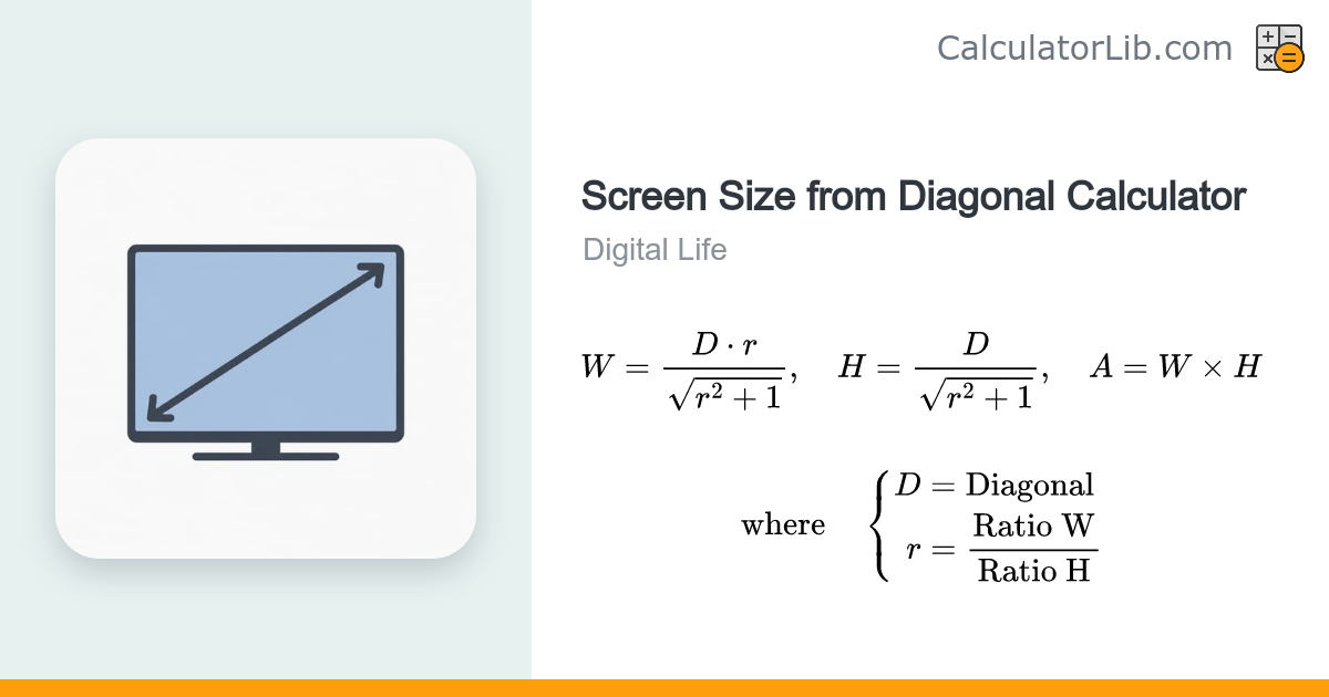 Screen Size from Diagonal Calculator (Width, Height, Area) - CalculatorLib