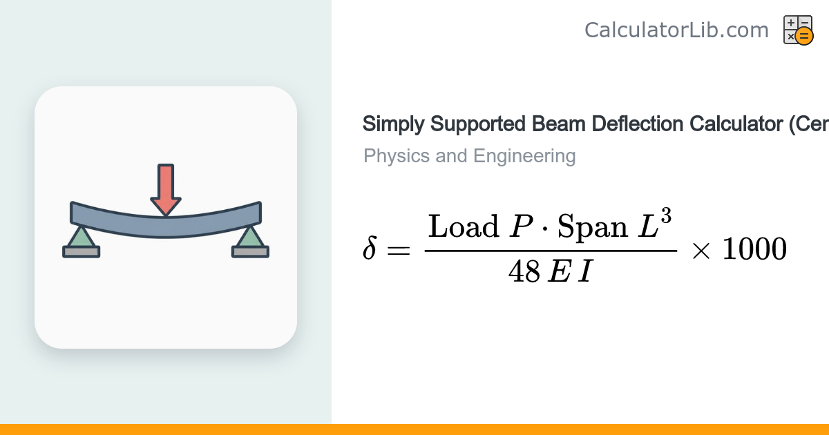 Simply Supported Beam Deflection Calculator (Center Load) - CalculatorLib