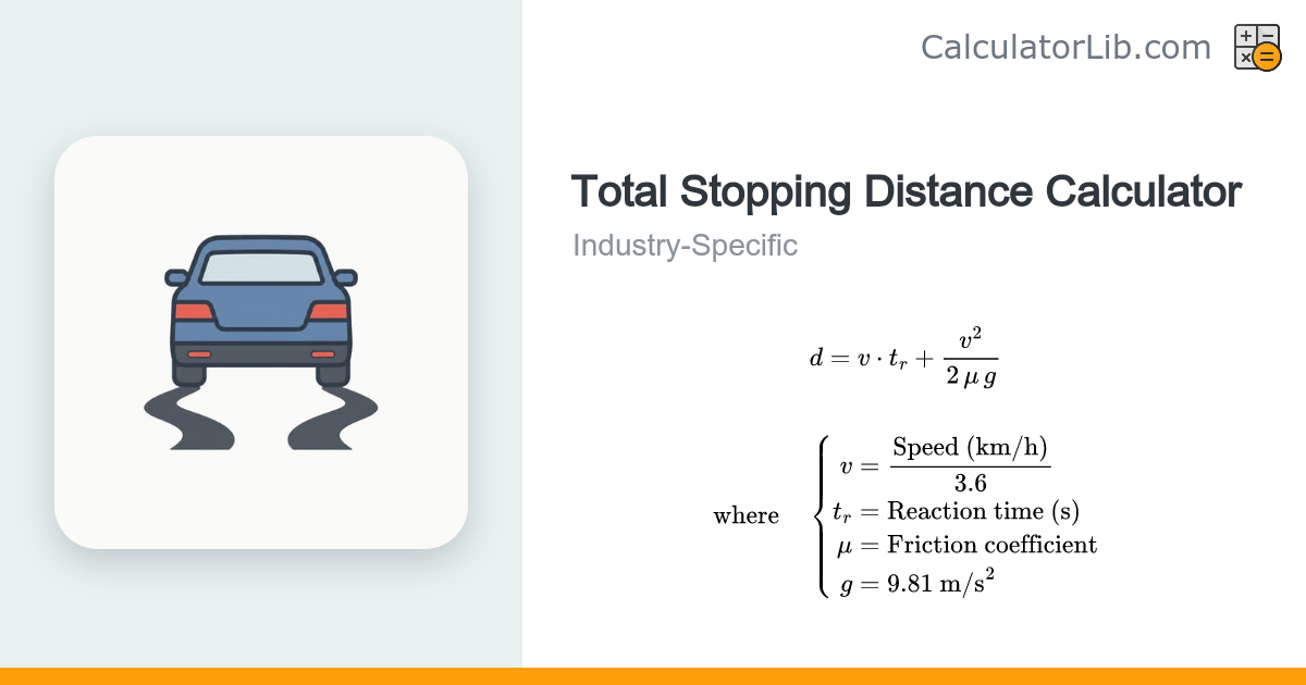 Total Stopping Distance Calculator | Reaction + Braking - CalculatorLib