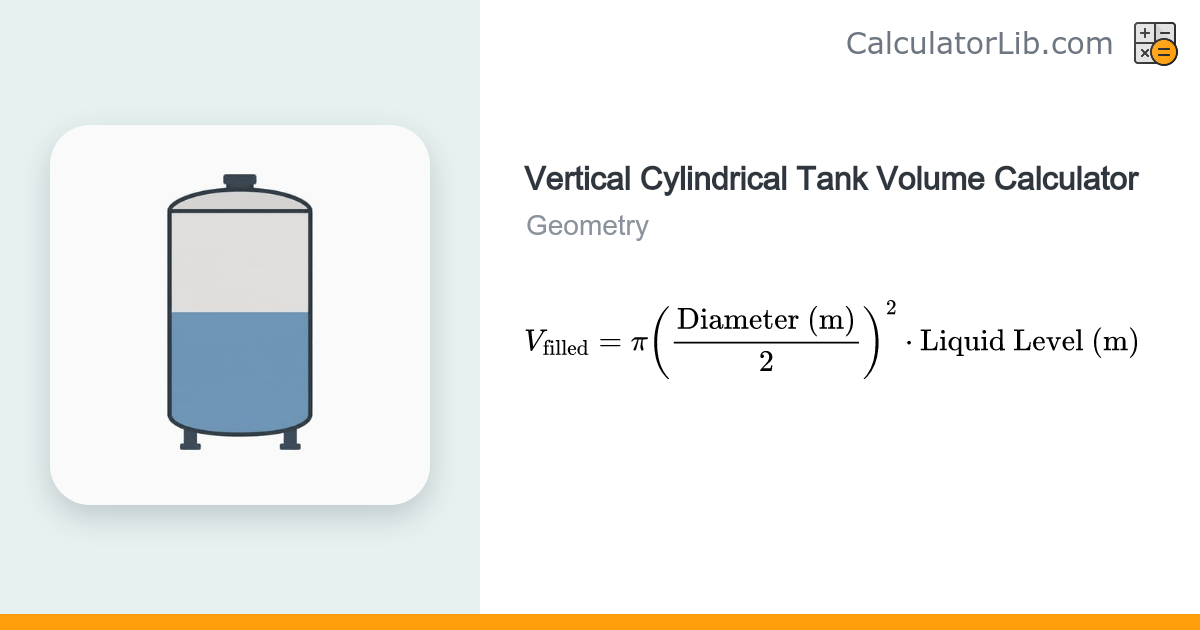 Vertical Cylindrical Tank Volume Calculator (Fill Level) - CalculatorLib