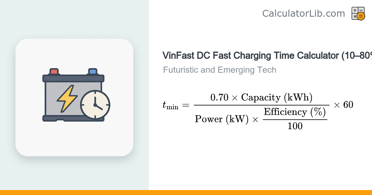 VinFast DC Fast Charging 10-80% Time Calculator - CalculatorLib